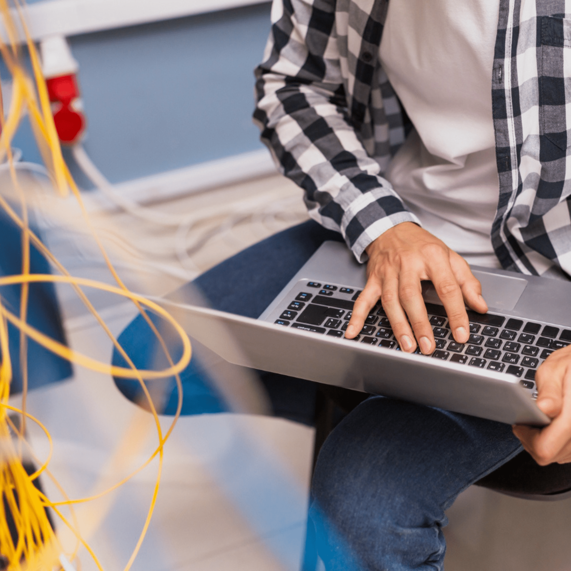 person working on a laptop high angle view